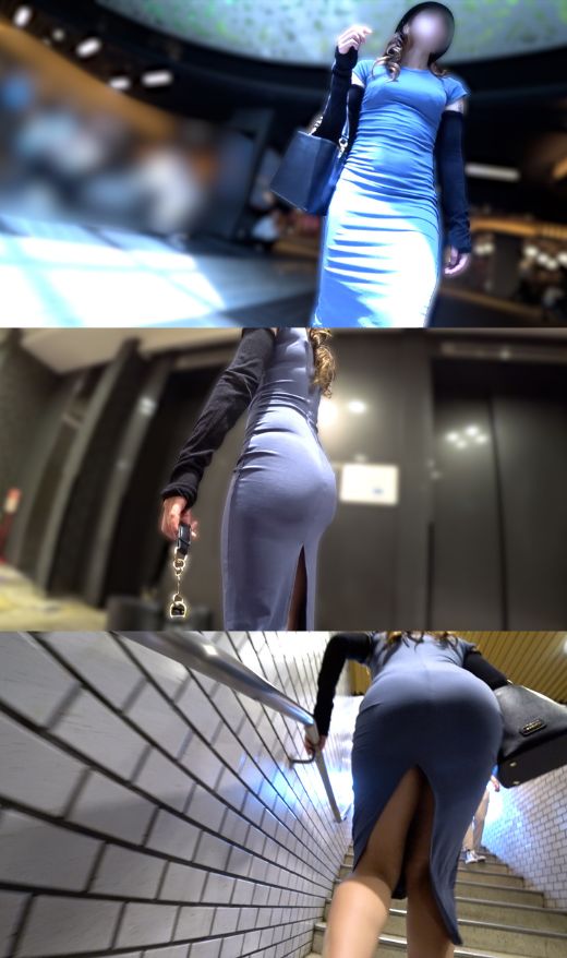 歩行中のタイトワンピに浮かび上がるお尻の形