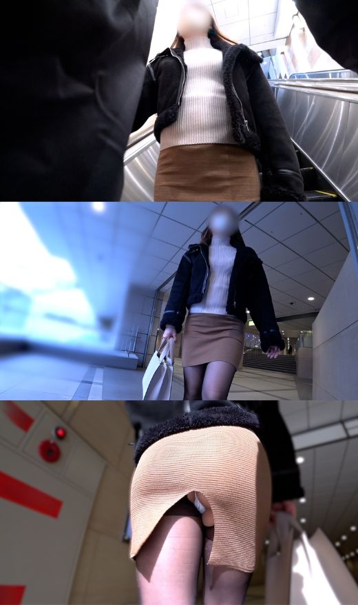 ローアングルから見上げるスリットスカートとデカ美尻
